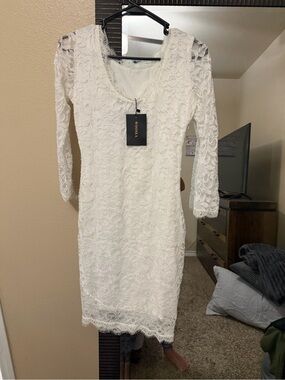 White Lace Long Sleeve Sheath Dress - Voom by Joy Han